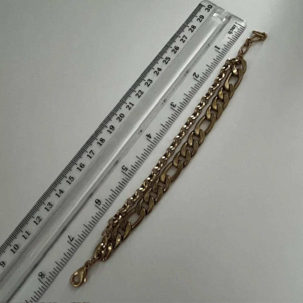 Double Chain Bracelet Layered Links Gold Tone